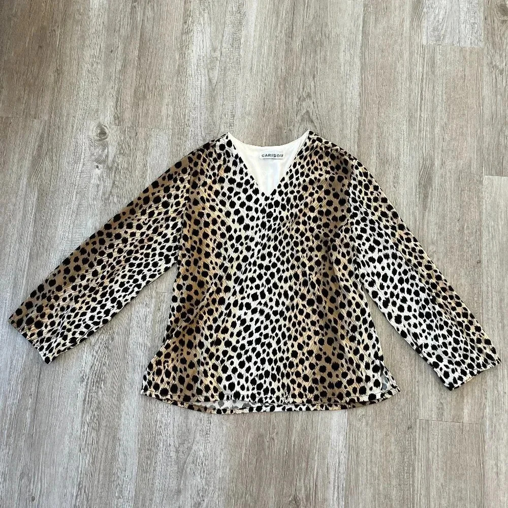 Womens Caribou Vintage Cheetah / Leopard Print Long Sleeve Top - L